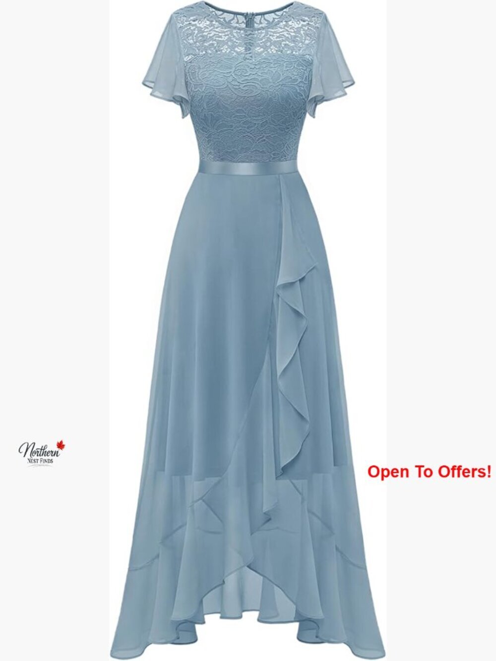 Lace Formal Dress with Slit, A-Line Silhouette, Zipper Closure